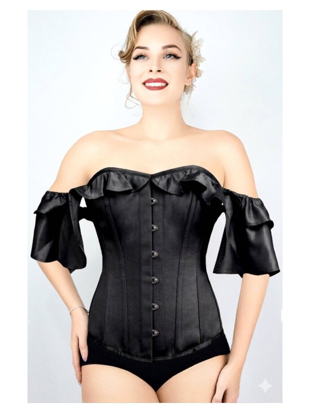 EU Imported Black Satin Steel Boned Corset Top NWT UK 20 / US 16